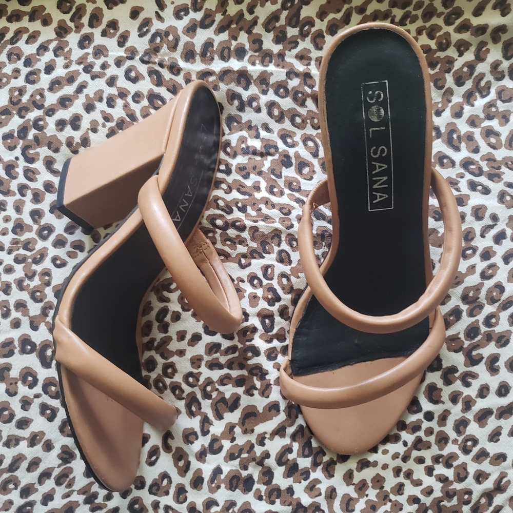 Strap heeled leather mule sandals